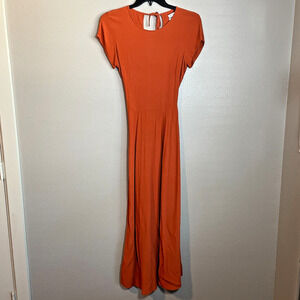 Urban Outfitters Orange Dress Sz Medium Slit Linsey Cap Sleeve Dress Open Back